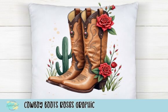 Cowboy Boots Roses Graphic: A Designer's Western Charm Asset