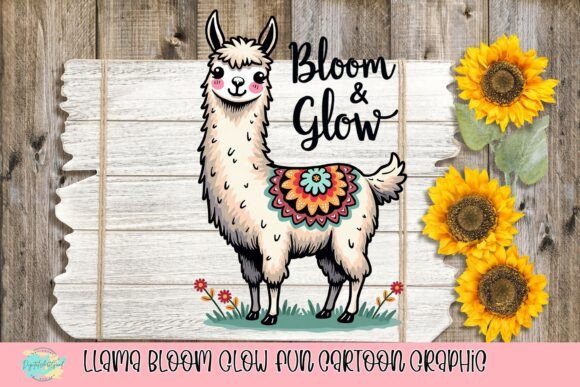 Llama Bloom Glow Fun Cartoon Graphic: Whimsical Branding